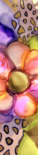 Free abstract flower art bookmark featuring big orange and leopard spot abstract flowers